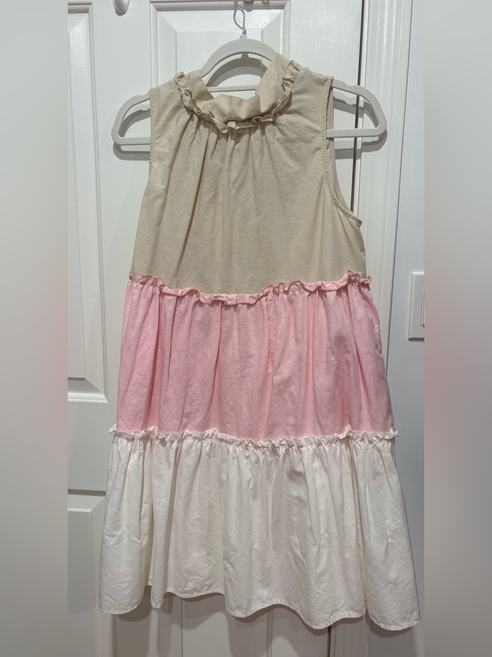 Petal and Pup Tiered Pink and Cream Ruffle Collar Sundress